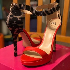 Shoedazzle Dreya orange and leopard 6.5